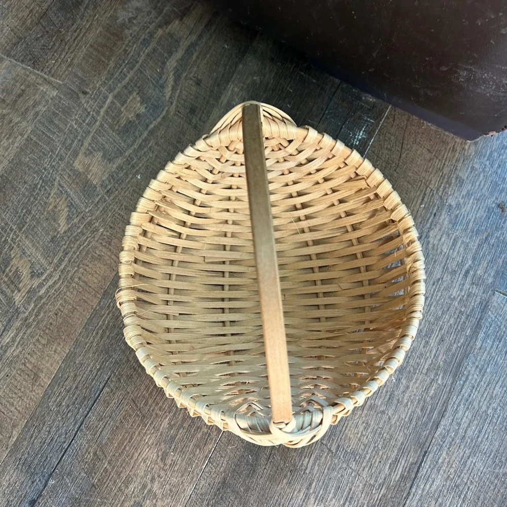 Vintage Handwoven Gods Eye Melon Basket Natural Wood Ribbed Gathering Basket